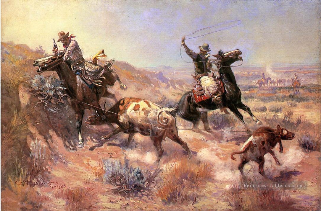 une situation grave 1908 Charles Marion Russell Indiana cow boy Peintures à l'huile